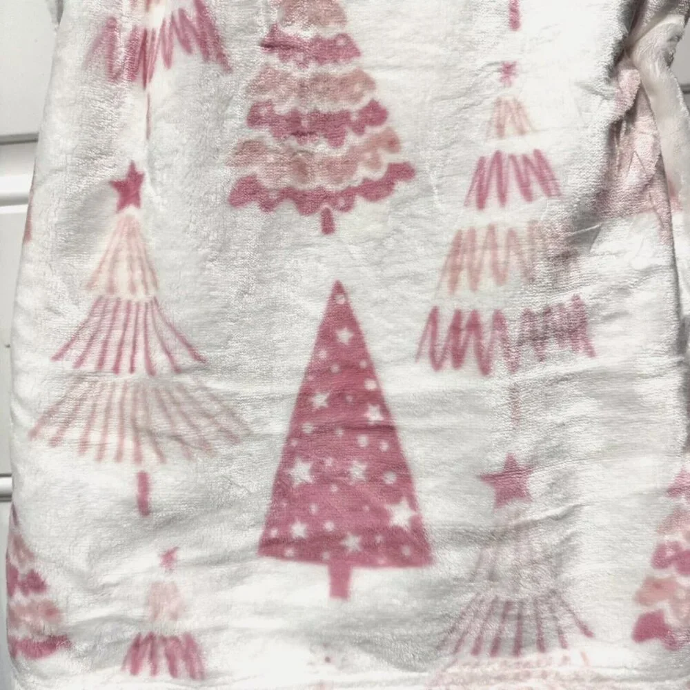 Rachel Roy Pink Modern Christmas Trees Throw Blanket Oversized Microfleece NEW